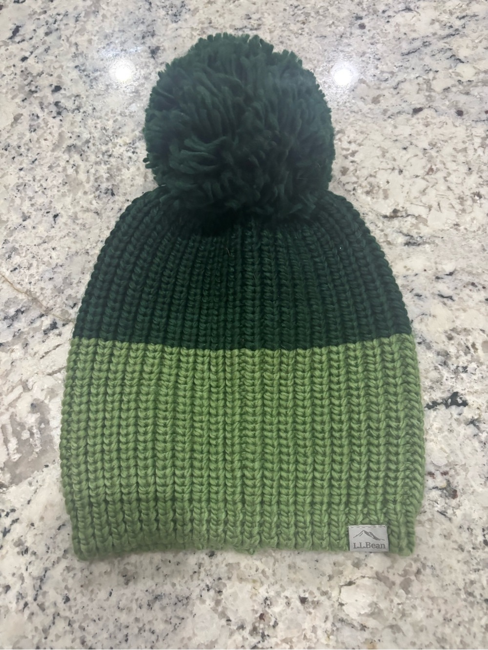 L.L.Bean Earth Green Colorblock Pom Beanie Hat Gorpcore Outdoor